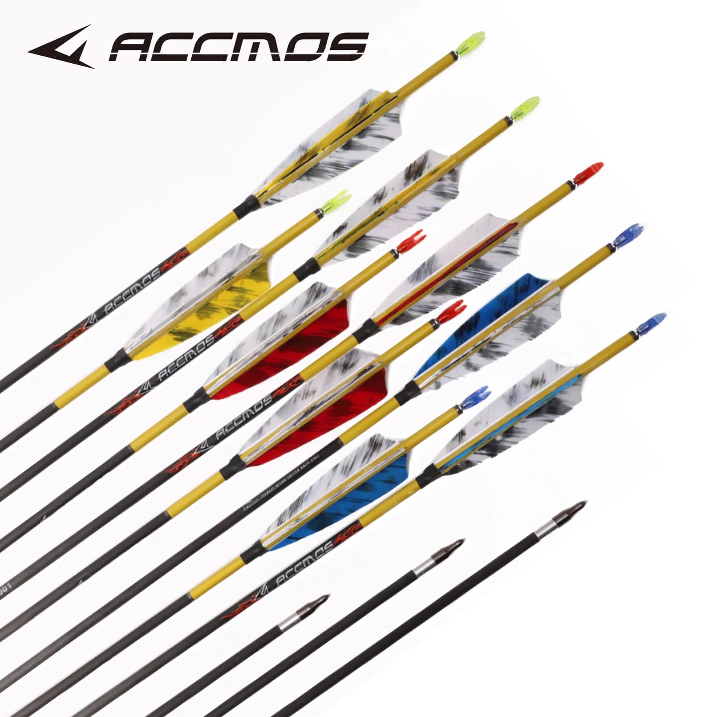 ID5.2mm Natural Feather Carbon Arrows Straightness 0.003 Spine 300-800 for Archery Target Shooting Red/Blue/Yellow 3 Color Optio