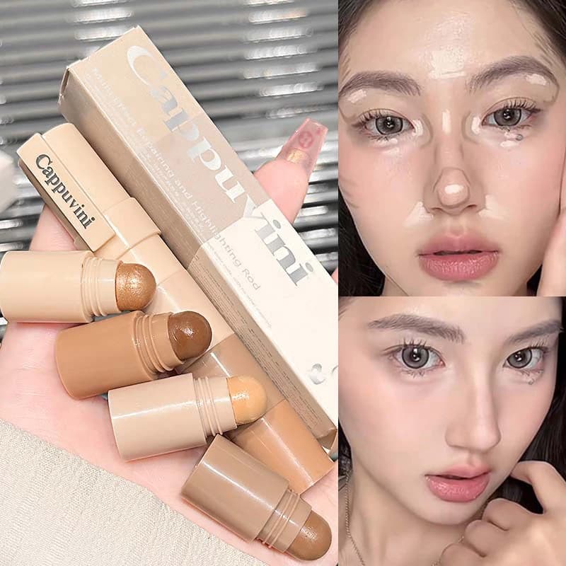 1 pc Cappuvini 4 in 1 Stick Contouring and Illuminating, Set of Opachi and Sparkling Stick Umbrellas, 4 Colors, Natural Umbrella Brown Opaque for Naso