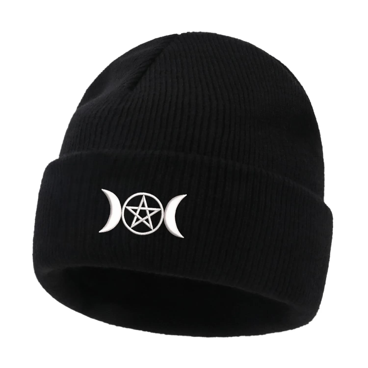 Triple Moon Pentacle Embroidery Pattern Beanies Knitted hats Winter thick caps Men Women Caps Warmer Bonnet hat Adult