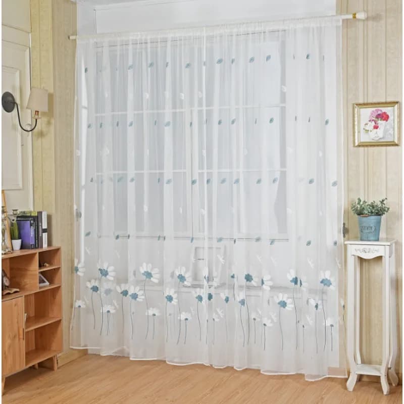 Simple Modern Pastoral Style Embroidery Dragonfly Flower Embroidery Daisy Gauze Curtains Living Room Bedroom Balcony Curtains