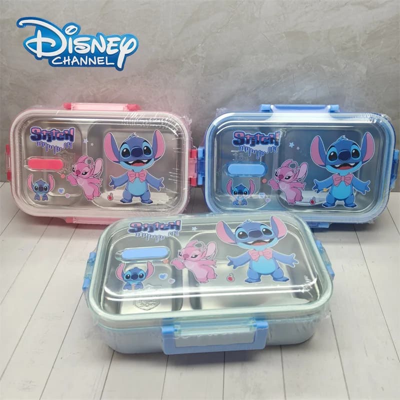 Disney Stitch Lunch Box 700ml Contenitore per alimenti a doppio scomparto in acciaio inossidabile 304 Bento Box a prova di perdite per bambini Adulti
