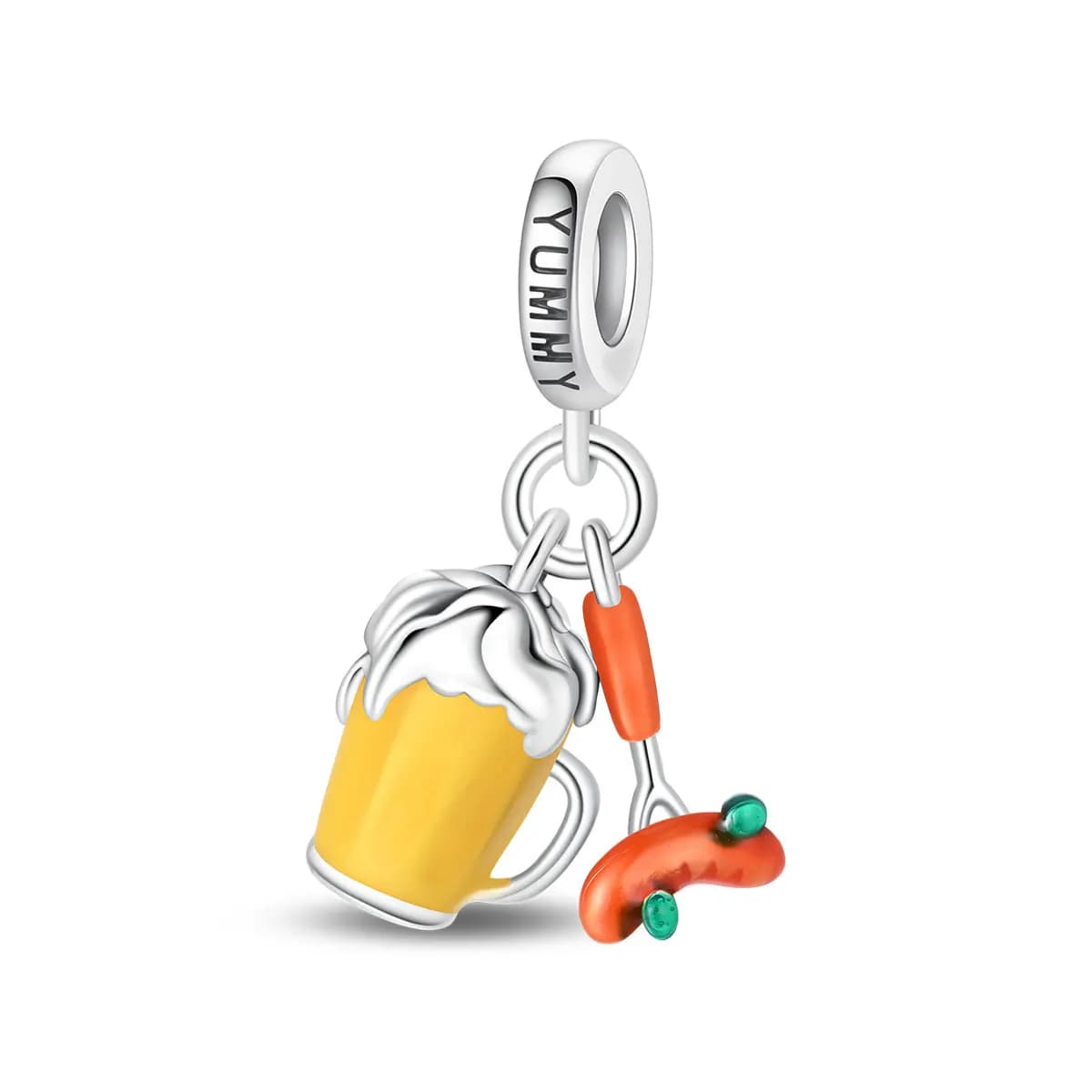 Ciondoli a forma di boccale di birra e salsiccia, gialli, compatibili con bracciali in argento sterling 925, gioielli a tema cibo, regali per donne