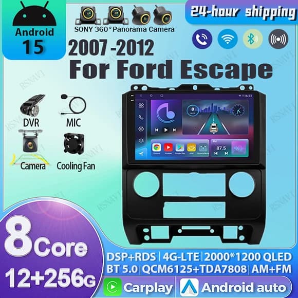 Android15 Car Radio For Ford Escape 2007 2008 2009 2010 2011 2012 Navigation GPS Multimedia Video Player Stereo Wireless Carplay