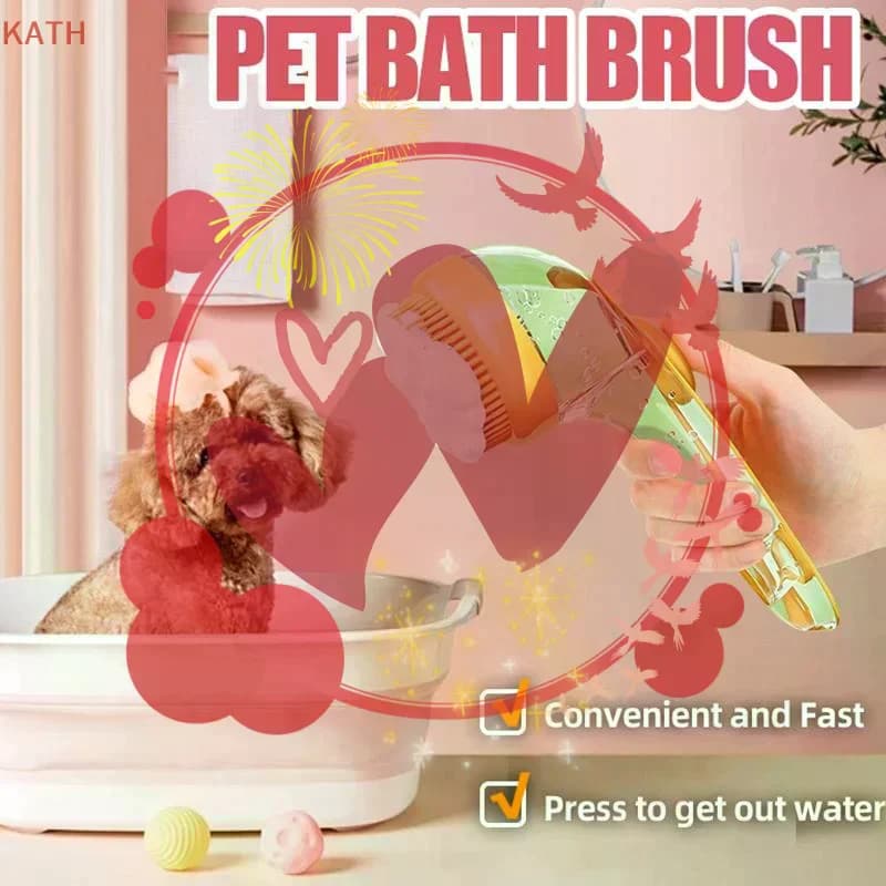Pet Cat Bath Brush Pet Long Handled Bath Massage Brush For Grooming And Cleaning Fur And Hair