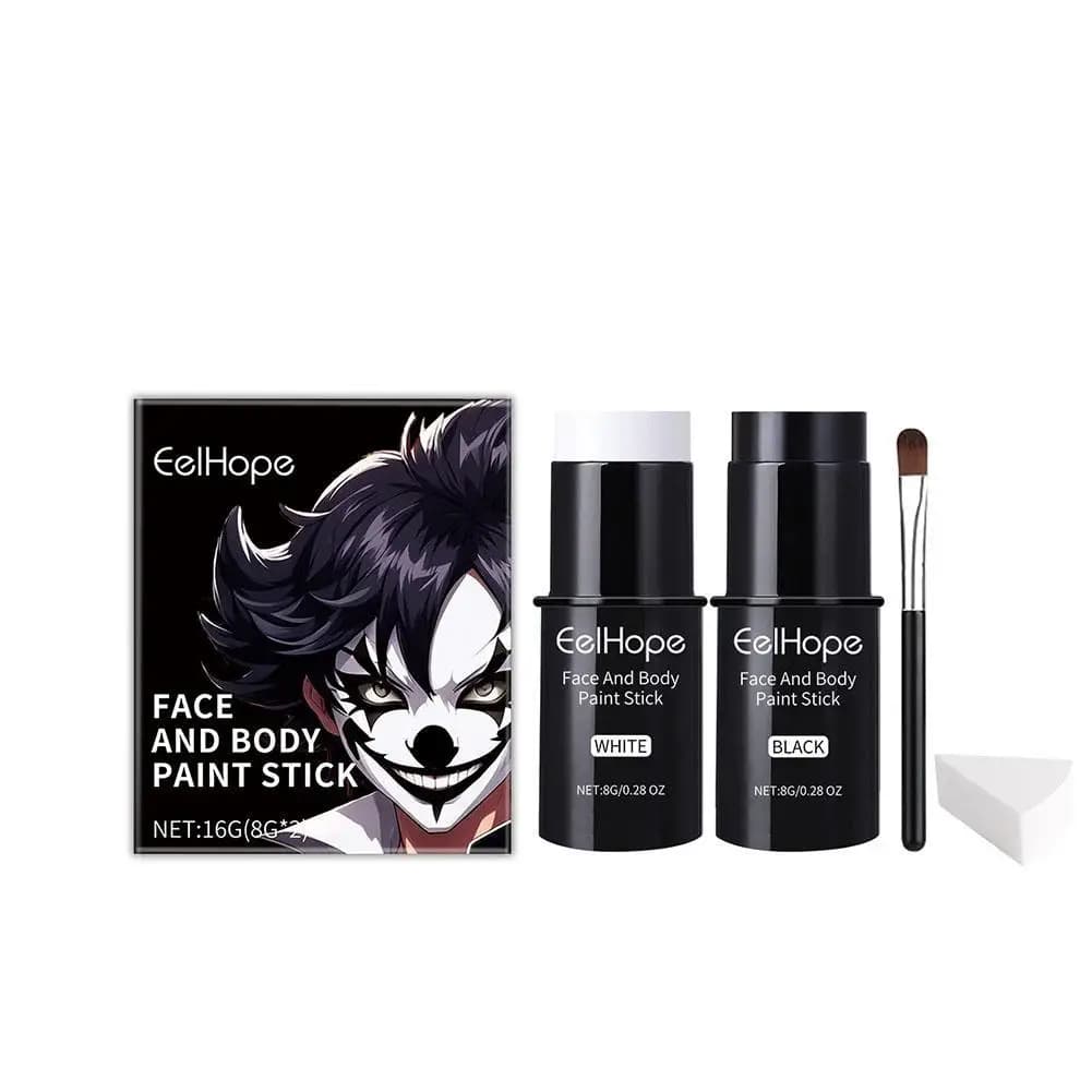 Kit di pittura per il corpo del viso bianco nero di Halloween con pennelli Trucco duraturo per set di trucco divertente festivo di Halloween