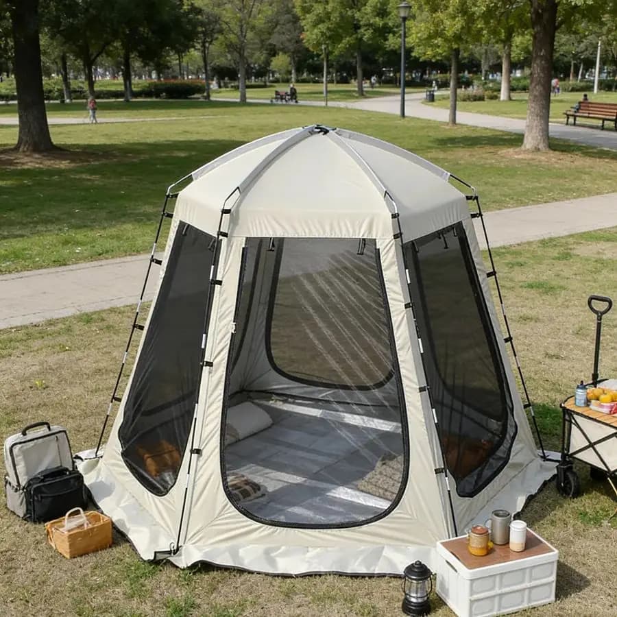 Tenda da Campeggio con Zanzariera per 4 Persone, Riparo Primaverile per Pesca ed Escursionismo, Tenda Portatile in Rete con Fondo Impermeabile