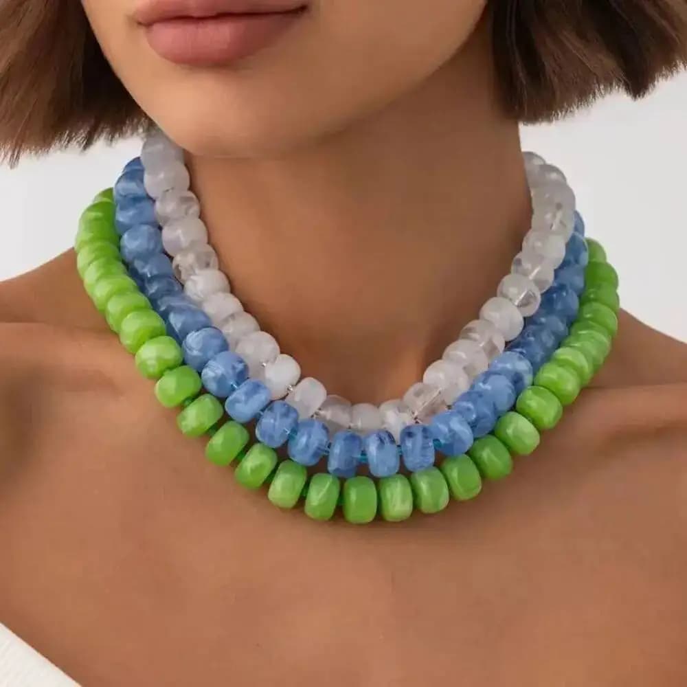 Salircon 14 Colors Fashion Bohemia Colorful Acrylic Resin Bead Chain Choker Necklace Women Exquisite Neck Jewelry Accessories