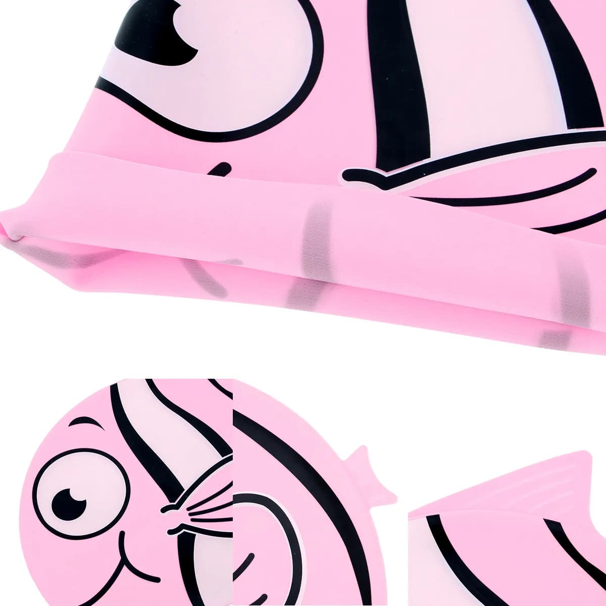 Cuffia da nuoto in silicone per bambini, rosa, con disegno di pesce, leggera, flessibile e comoda, per bambini e bambine dai 3 ai 11 anni