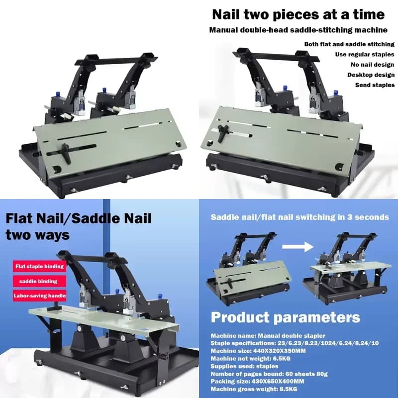Double-Head Horse-riding Manual Stapler Business Office Heavy-Duty Desktop Flat Stitch Saddle-Horse Metal Stapler