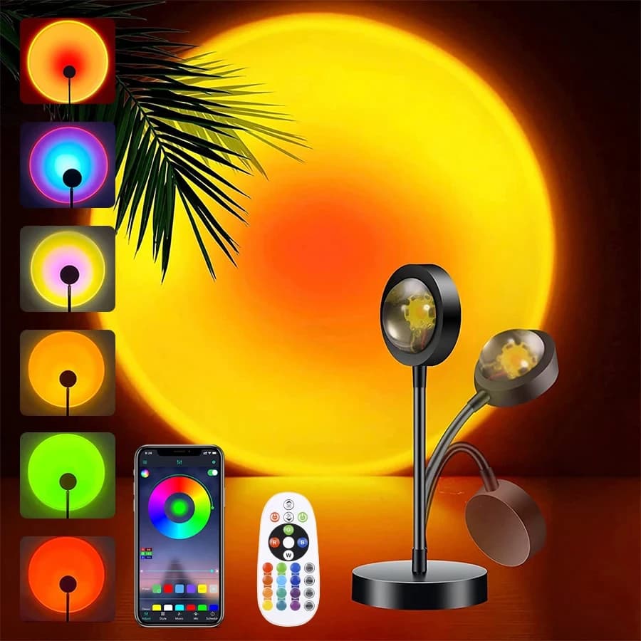 Lampada per proiettore al tramonto Bluetooth Night Light Rainbow Atmosphere Light Room Decor sfondo decorazione della parete lampada da tavolo per camera da letto