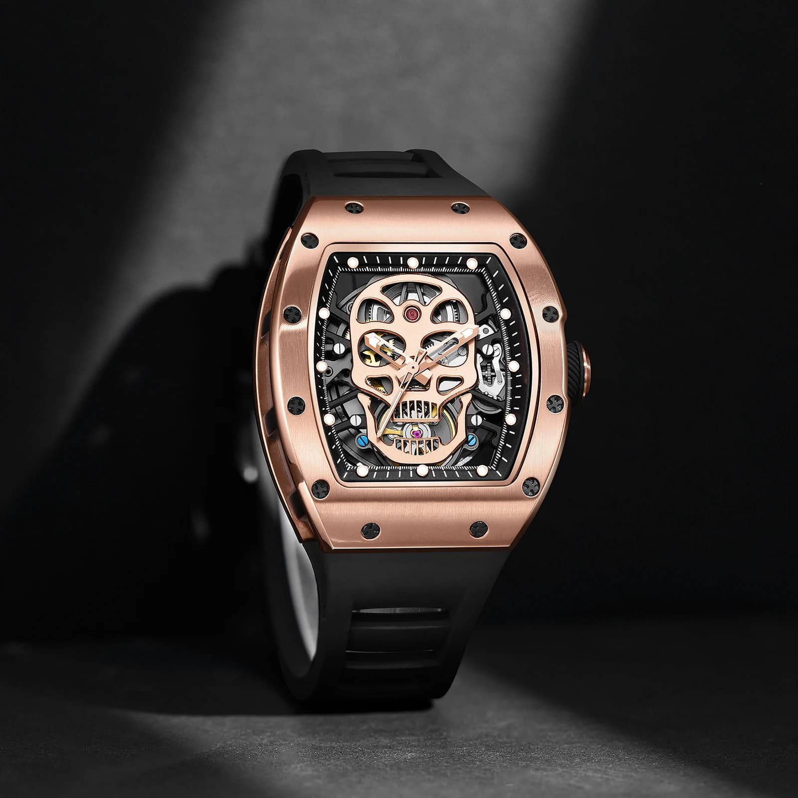 DANIEL GORMAN Orologio da polso automatico da uomo Moda cinturino in silicone nero Orologio meccanico sportivo luminoso impermeabile