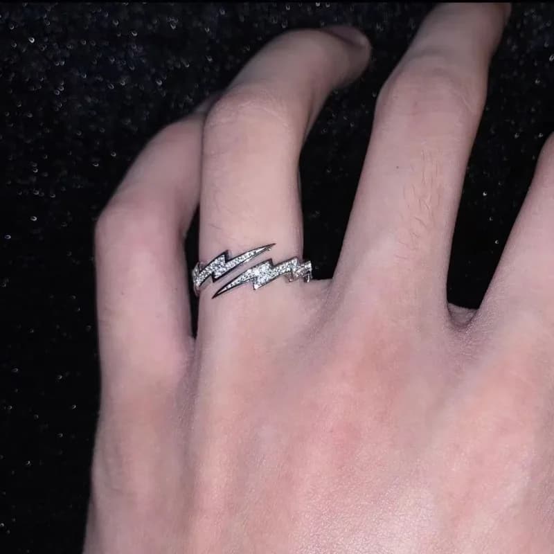 1pcs Fashion Lightning Ring Personality Opening Adjustable Finger Ring for Men Trendy Hip Hop Style Party Jewelry Gift