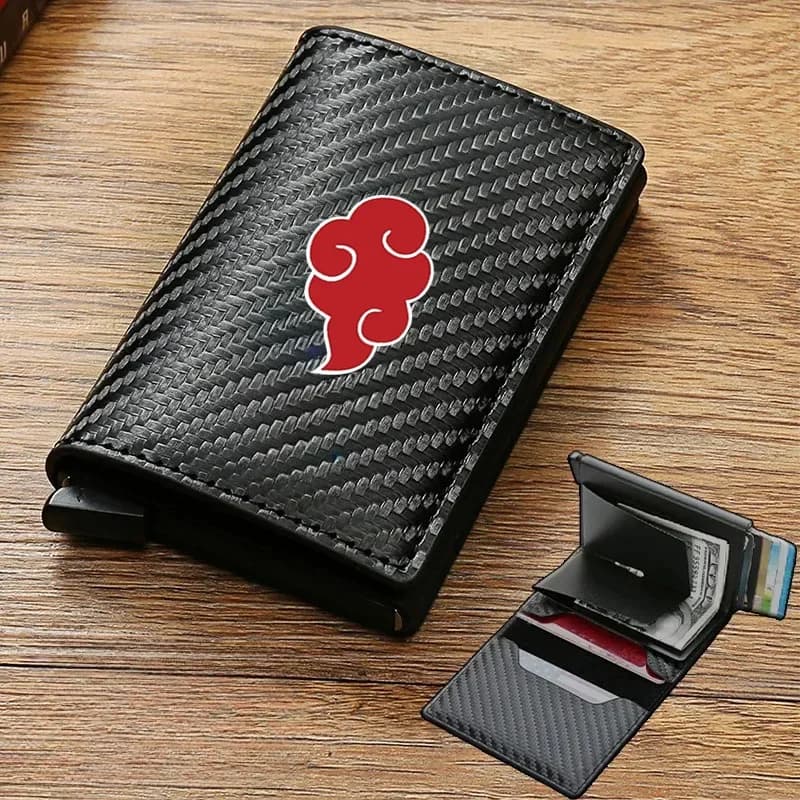 Portafoglio RFID in Pelle e Fibra di Carbonio per Carte di Credito, Modello Trifold Nero Magico per AKATSKI Red Cloud Scaling Anime Auto Styling