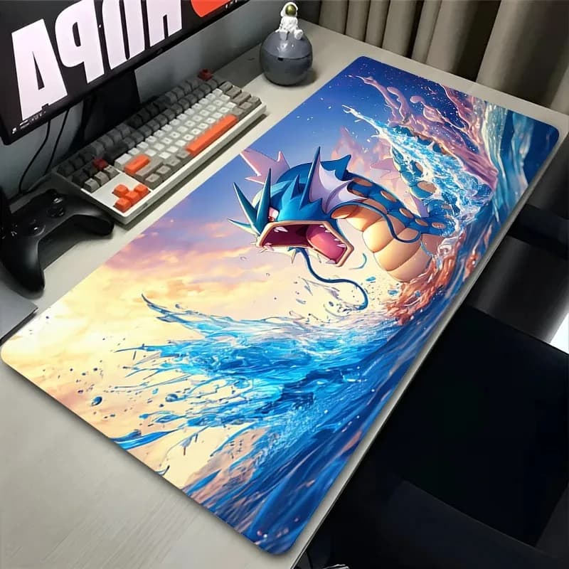 Carpet for Mouse Anime Japanese with Giant Waves, G-gyarados, Red Sun and Clouds, XXL Carpet for PC, Keyboard and Gaming