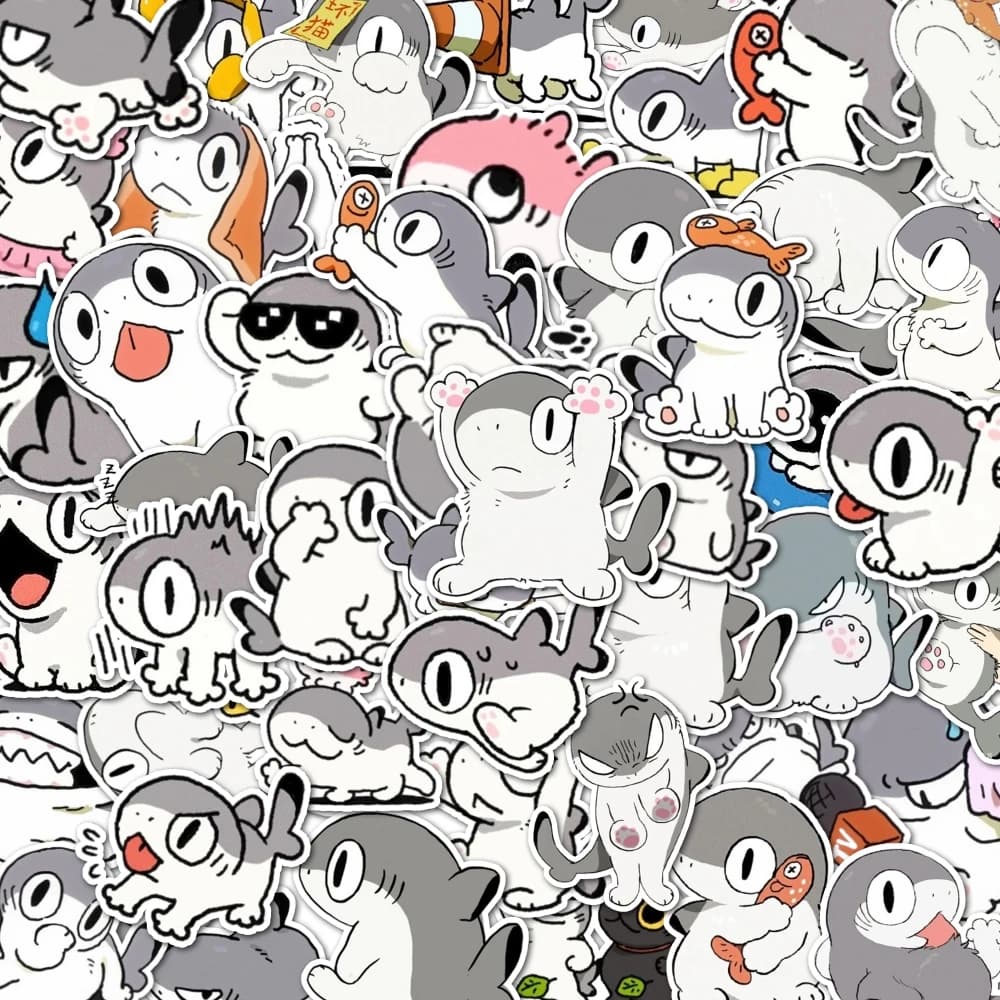 48 adesivi super carini e divertenti con gatto squalo possono essere utilizzati per quaderni, feste, tavoli da parete e altre decorazioni, regali per feste