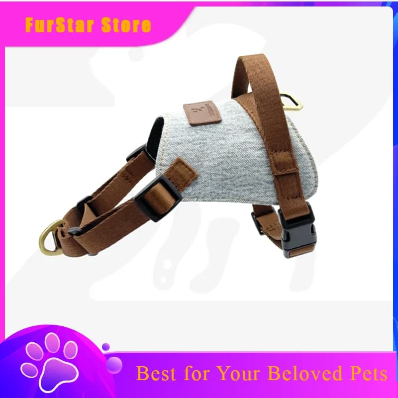 FurStarDenim Series Small And Medium Dog Harness And Leash Set Pomerian Schnauzer Poodle Puppy Harnesses Dogs Accesorios Cat Har