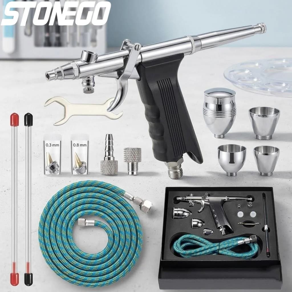 Kit aerografo con grilletto a doppia azione, aghi da 03, 05, 08 mm, bicchierini per vernice da 2, 5, 13 cc per unghie, decorazioni per torte, tatuaggi e disegni personalizzati
