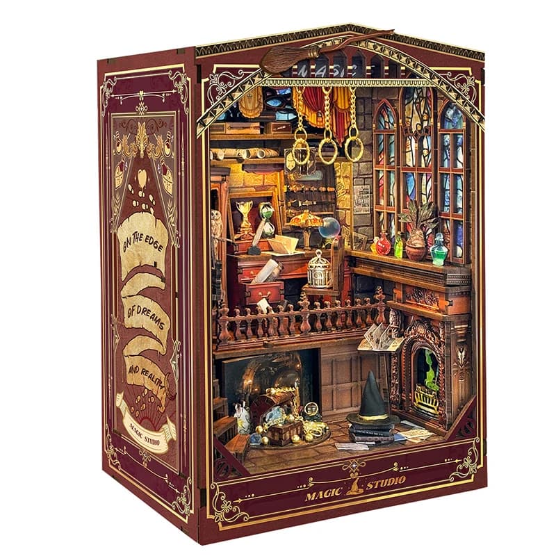 Kit di inserti per scaffali per angoli per libri fai-da-te Scaffale per studio magico Kit modello in miniatura in legno Fermalibri fatto a mano per regali di compleanno di amici