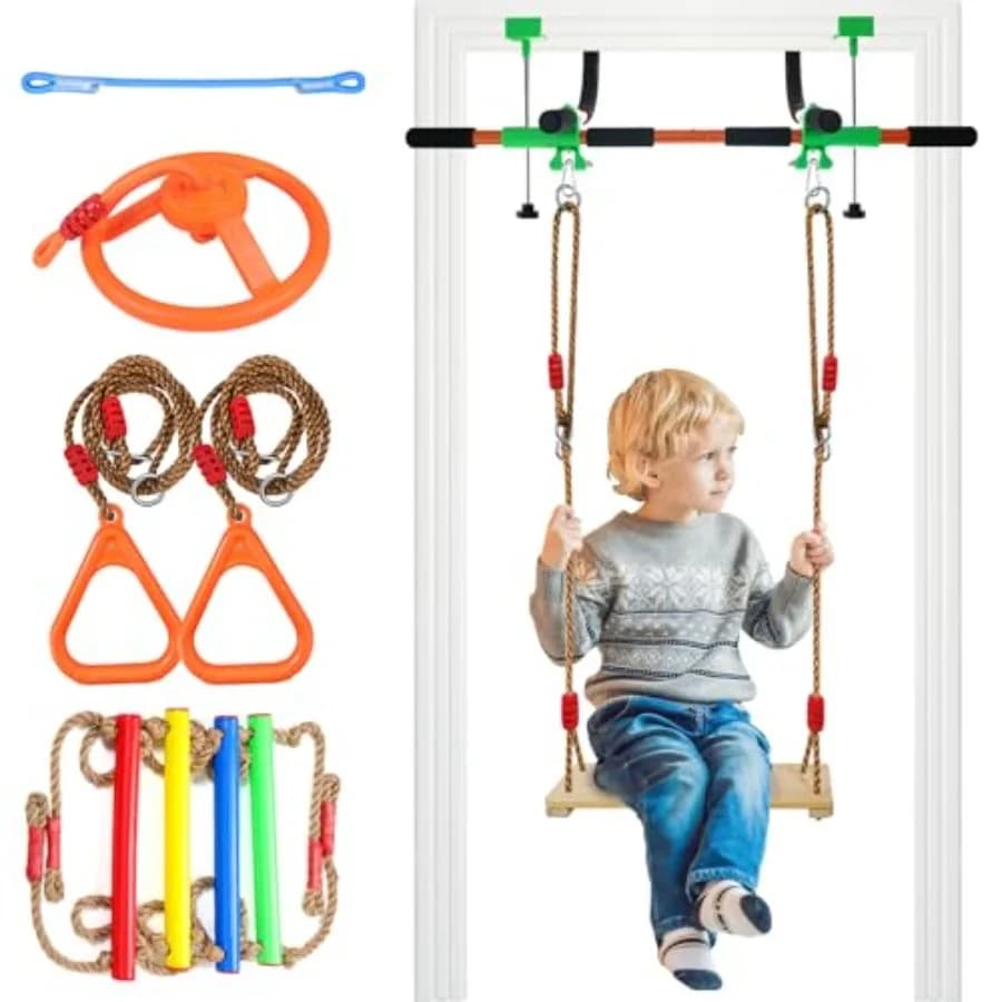Supporto per barra per trazioni da interno per bambini e adulti, telaio in acciaio arancione, adatto per porte con larghezza 24,41-30,51'' e spessore 3,94-6,69''.