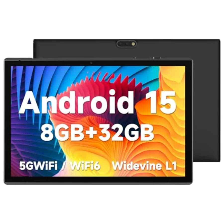 Tablet Android 15 da 10 pollici per lavoro e intrattenimento, display IPS nero, 8GB RAM + 32GB ROM con 1TB di memoria espandibile, batteria da 6000mAh