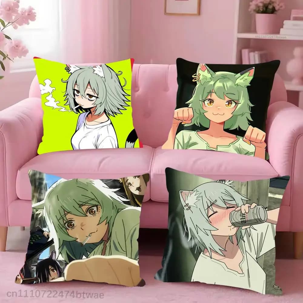 Anime Y-Yaniko Sato Neko Pillow Case For Sofa Bedroom Living Room Plush Cushion Cover Decorations and Protector