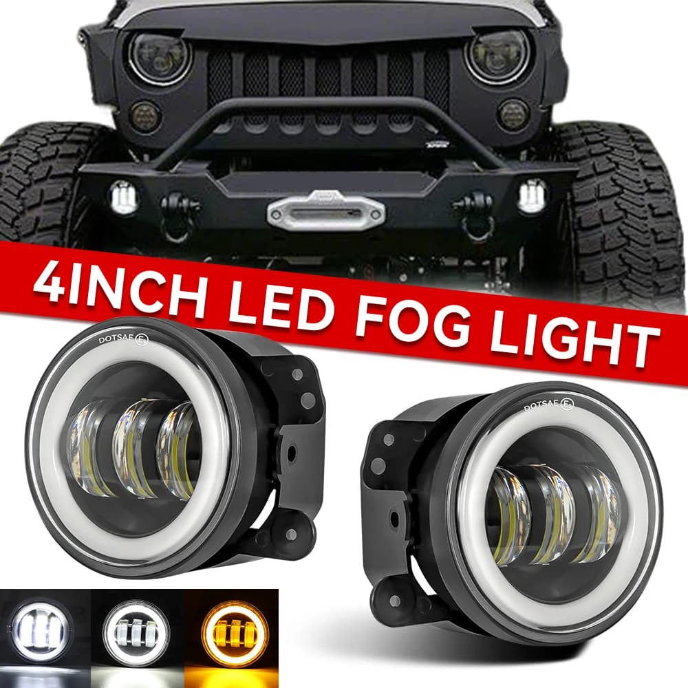 Faro LED per auto fendinebbia da 4 pollici 30W LED con anello Halo bianco DRL Angel Eyes luce per Jp Wrangler JK Dodge fuoristrada