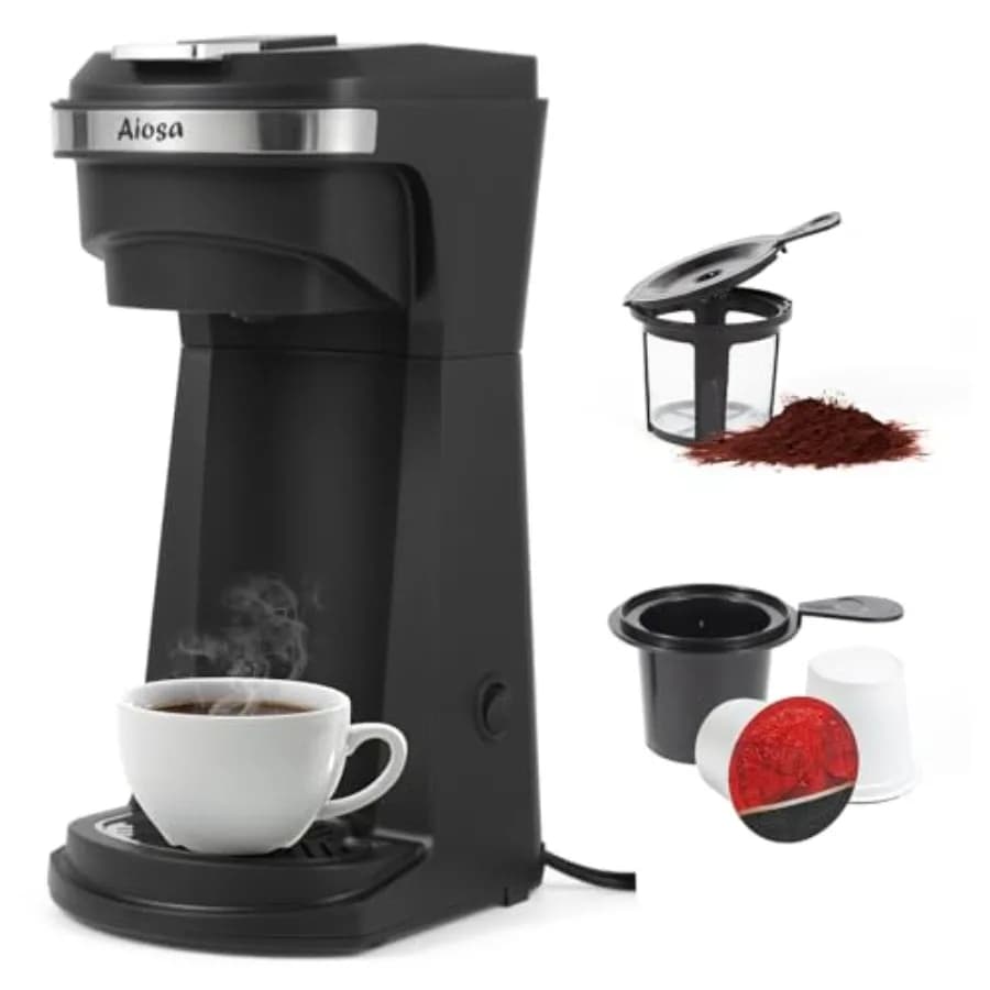 Macchina da Caffè 2 in 1 per Cialde K-Cup, 6-14 Oz, 800W, Preparazione Rapida, Design Compatto con Filtro Riutilizzabile, Spegnimento Automatico con Un Solo Pulsante, Ideale per Viaggi