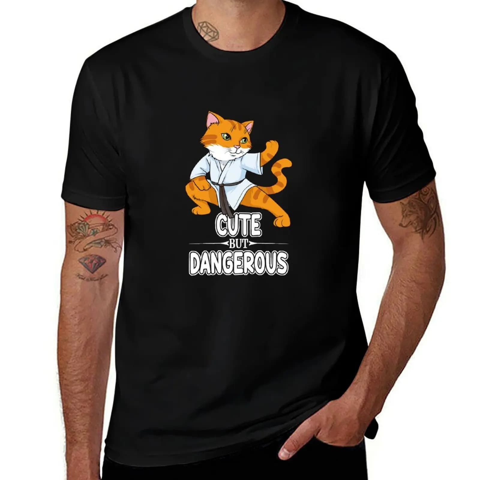 Cute But Dangerous Karate Cat Kimono Black Belt T-Shirt Dry Fit Running Short Sleeve Top