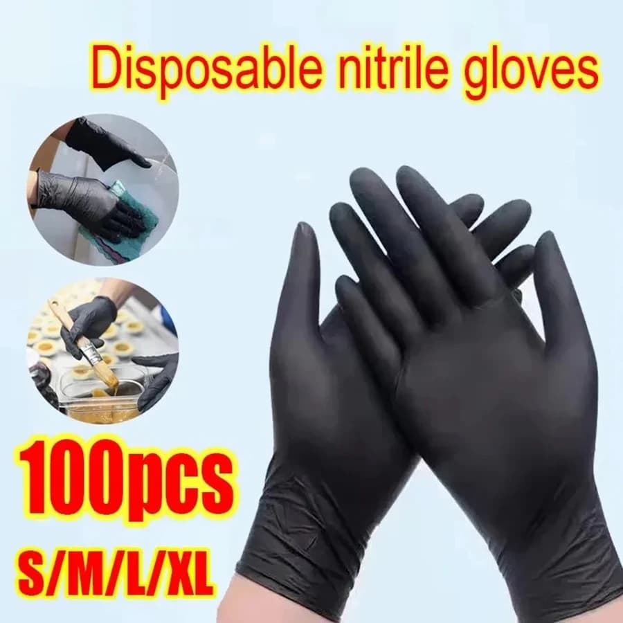 100 Pezzi Guanti Monouso Neri in Nitrile per Casa, Cucina, Pulizia, Tatuaggi, Lavaggio Auto, Giardinaggio e Lavori di Pulizia