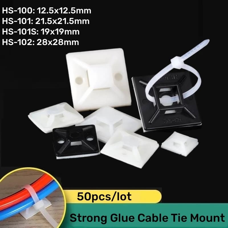 50 pezzi di colla forte colla autoadesiva fascetta per cavi base nero bianco fascetta per cavi per auto filo rimovibile supporto da parete clip di montaggio