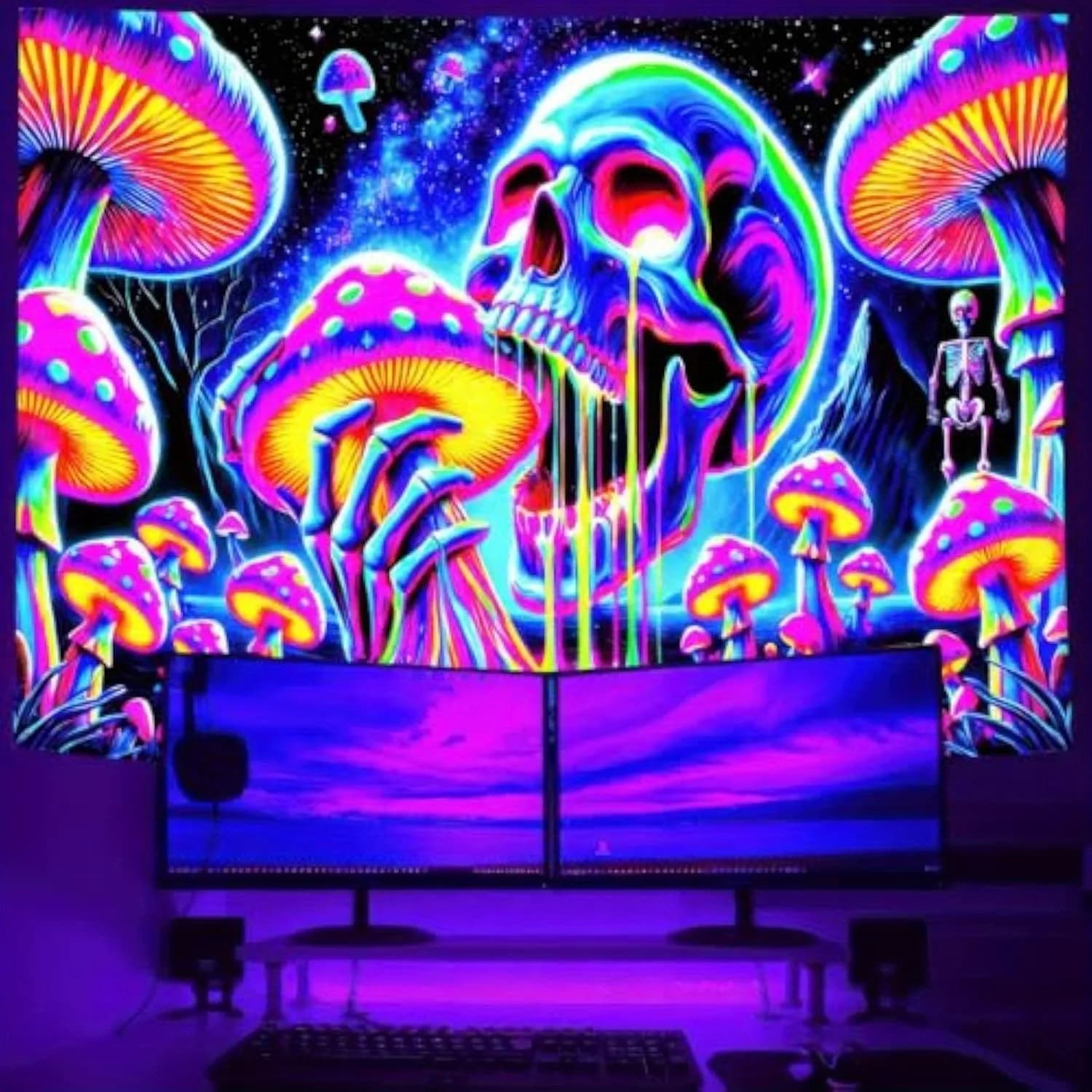 Skull Mushroom Fluorescent TapestryUV tapestry wall hanging bedroom home party decoration