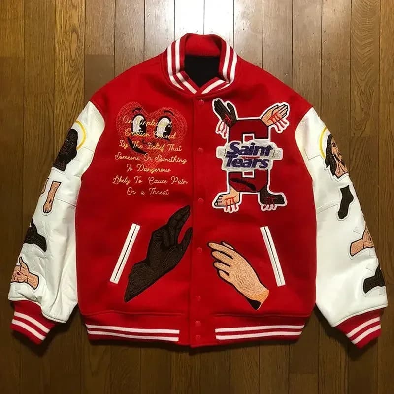 American Fashion Trendy Brand High-density Letter Cartoon Embroidered Red Baseball Uniform Clothing For Men And Women Jacket