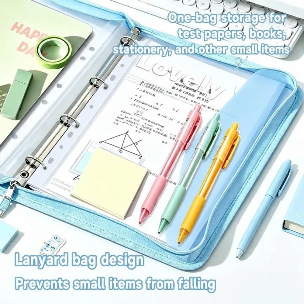 Portable Polka Dot Print A4 Zipper Binder Removable 4 Hole Ring Binder Loose-Leaf File Binder File Folder School Office Supplies