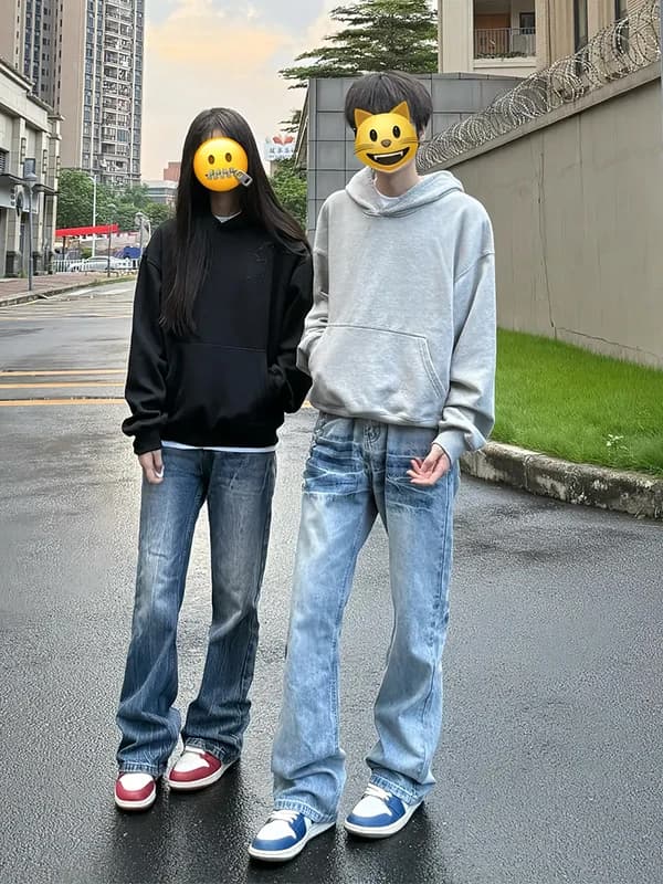 Cleanfit Light Grey Hoodie Men's Style Couple's Top American Retro Autumn High-End Feeling Brand Outerwear Couple's Shirt