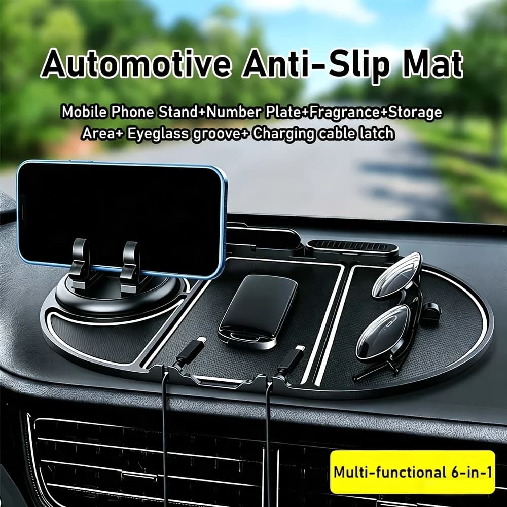 Tappetino antiscivolo multifunzionale per auto, porta cellulare, portaoggetti per cruscotto, porta occhiali, segnale di parcheggio, portaoggetti per console centrale auto