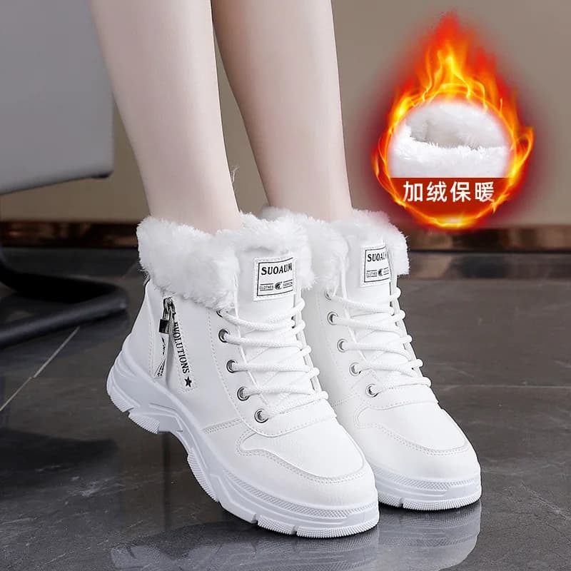 Women's Cotton Fleece School Shoes with Non-slip Thick Sole Winter White Gymnastics Shoes That Increase Height For Maximum Comfort And Support