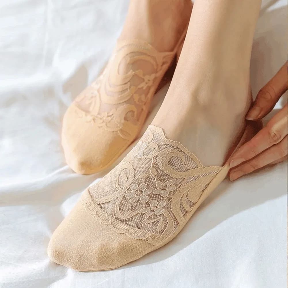 4 Paia di Calzini Invisibili Eleganti Ultra-Sottili in Pizzo, Antiscivolo, a Taglio Basso, Traspiranti, Calzini alla Caviglia da Donna per l'Estate