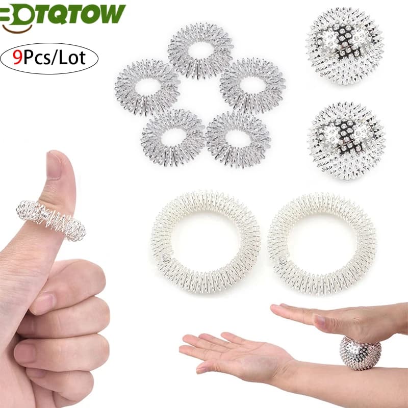 9 pz/lotto mano piede terapia magnetica palla da massaggio appuntita massaggio con ago pallamano anelli magnetici per massaggio con le dita agopuntura del palmo