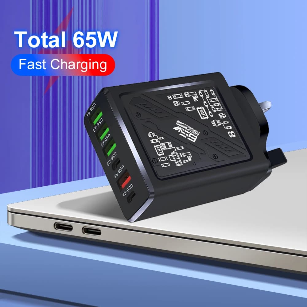 Caricabatterie rapido PD totale da 65 W Caricatore rapido USB tipo C 3.0 da parete per adattatore telefonico per iPhone 15 Xiaomi Samsung Spina UE/USA/Regno Unito