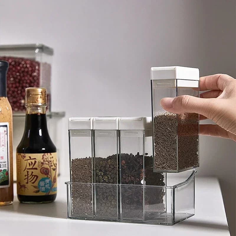 4 pz/set combinazione pepe sale sale condimento barattolo di spezie contenitore cucina spezie scatola di immagazzinaggio con vassoio