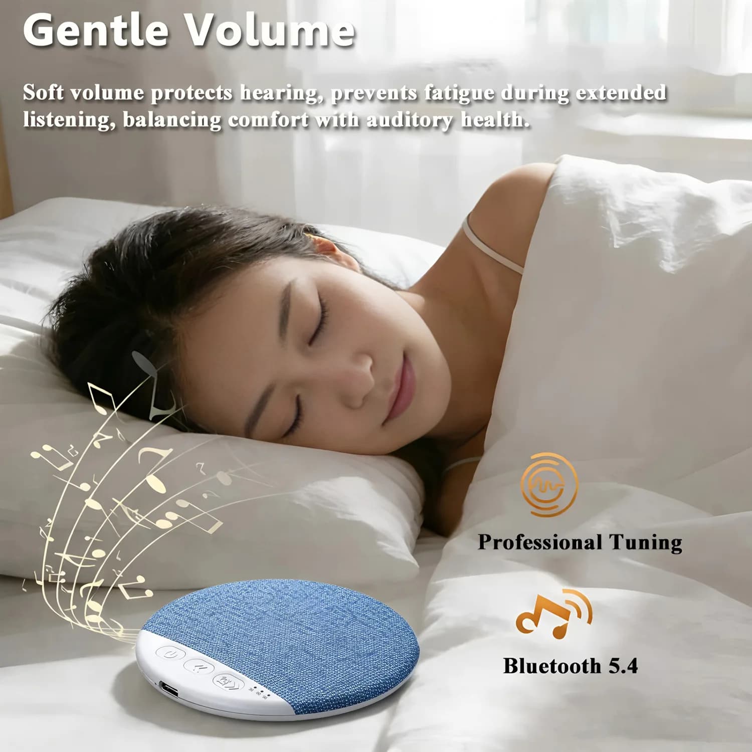 Altoparlante Bluetooth 5.4 per dormire sul fianco, con audio Hi-Fi dinamico, lettore musicale wireless, apparecchio per il sonno profondo.
