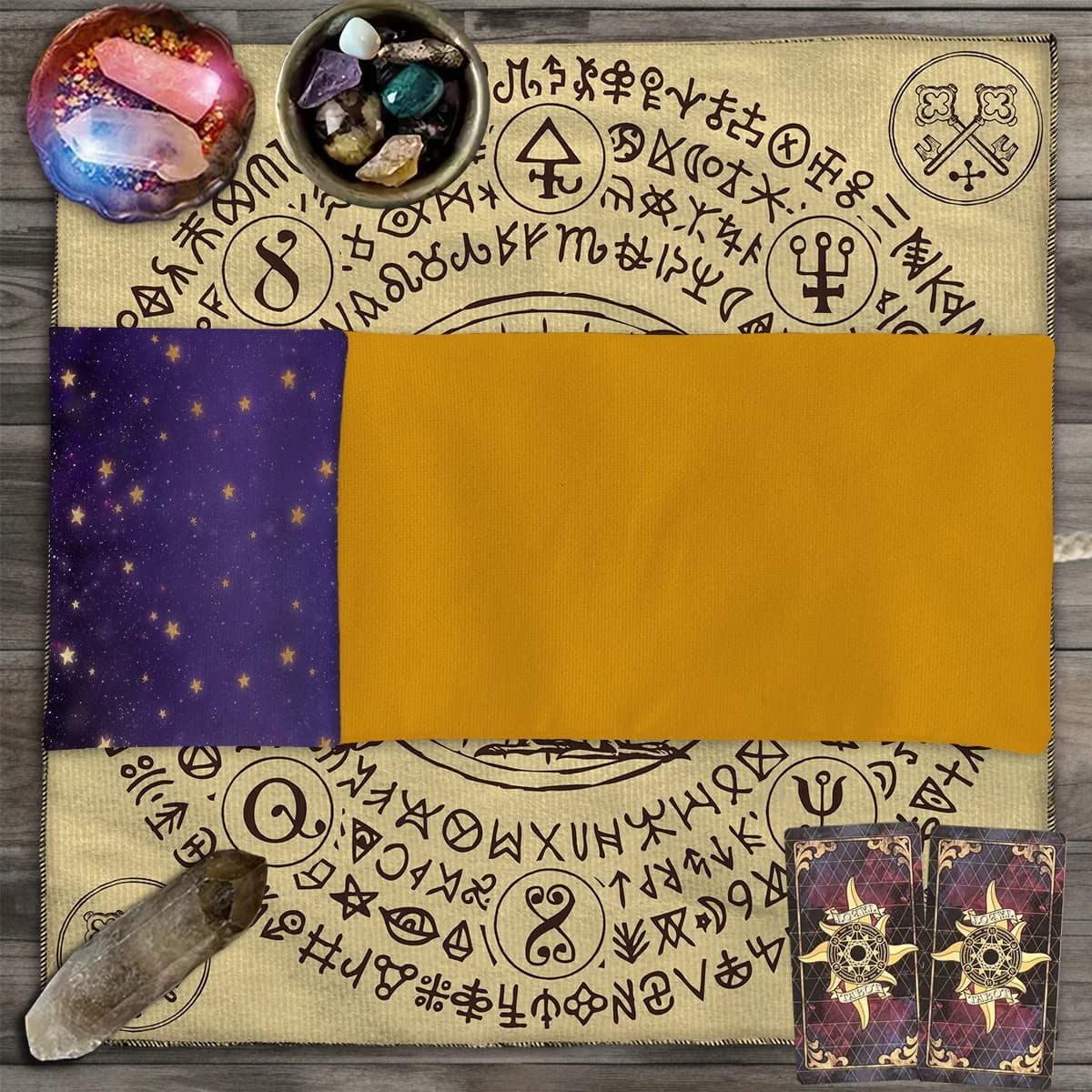 Borsa portaoggetti per carte dei tarocchi viola intenso Borsa portaoggetti per tarocchi stella dorata a cinque punte Borsa per divinazione nebulosa rosa chiaro con punto di luce bianca
