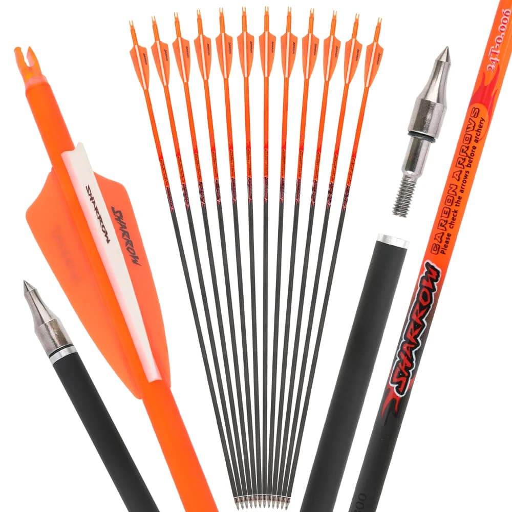 6/12 pezzi freccia in carbonio puro colonna vertebrale 300 ID 6.2mm 100gr punta di freccia inserto freccia Nock albero da 32 pollici per arco allenamento caccia accessori
