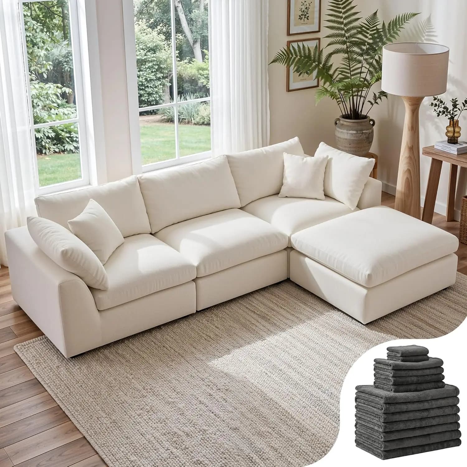 108" Cloud Sectional Couch with 2 Washable Cover Sets, Customized