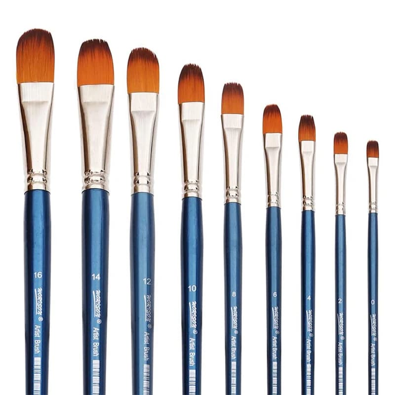 Filbert Paint Brushes Set, 9 Pcs Professional Artist Brush for Acrylic Oil Watercolor Gouache Painting Long Handle Nylon Hair