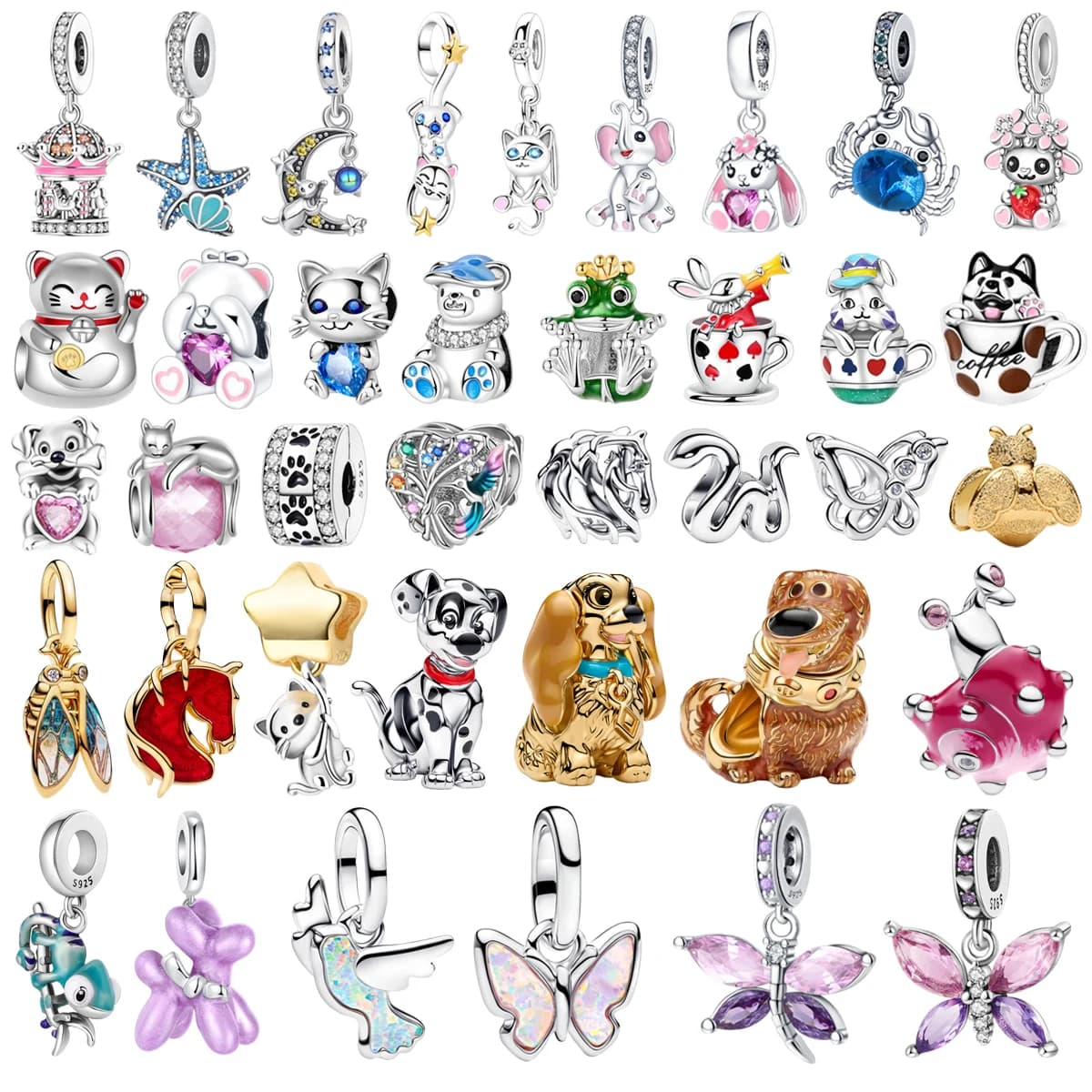 New animal pendant in 925 sterling silver, with butterfly theme, dog, lucky cat, bunny, suitable for women's bracelets and necklaces, gift idea.