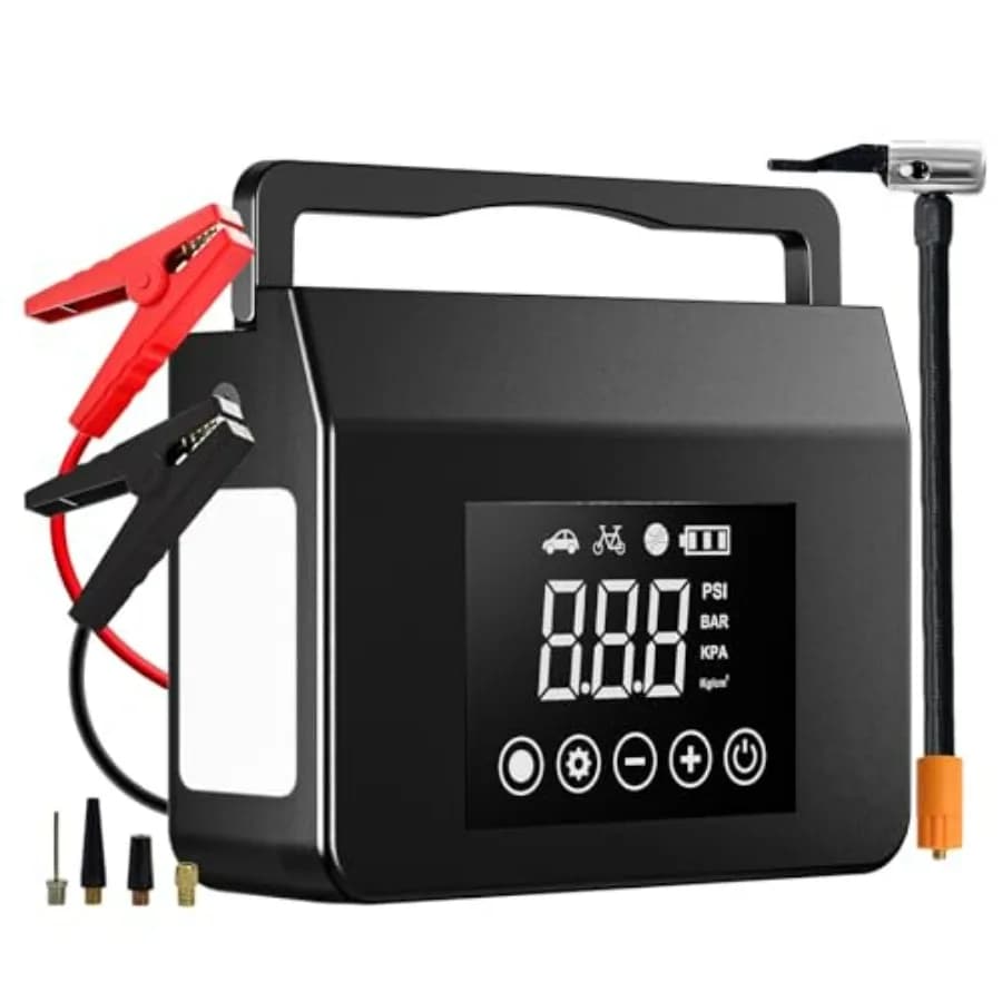Avviatore di Emergenza 4000A con Compressore d'Aria 12V, Caricabatterie Portatile per Auto, Gonfiatore Pneumatici 150PSI, Power Bank 15000mAh, Torcia LED