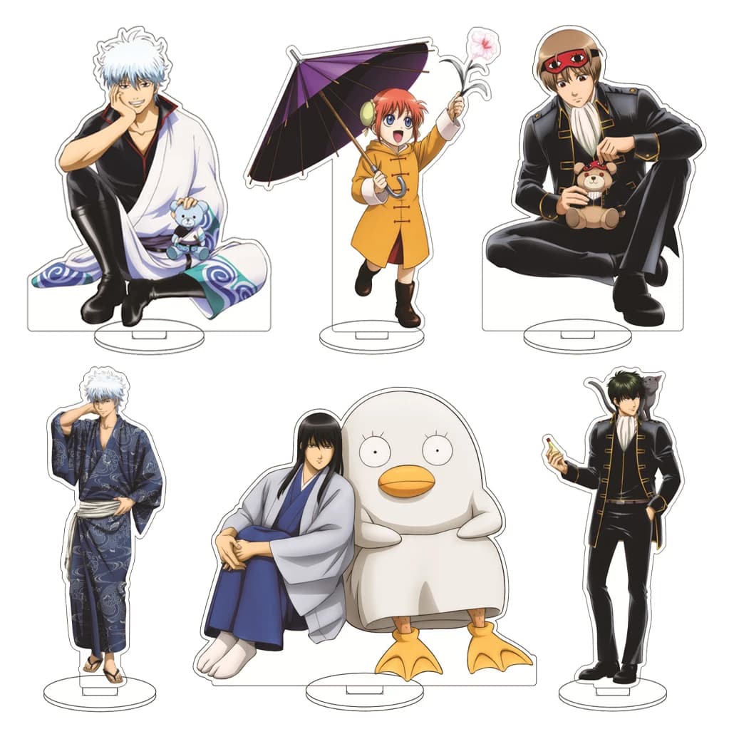 Statuetta in Acrilico da 16CM di Personaggi Anime Gintama: Sakata Gintoki, Shimura Shinpachi, Kagura, Kondou Isao, Okita Sougo, Ornamenti e Regali