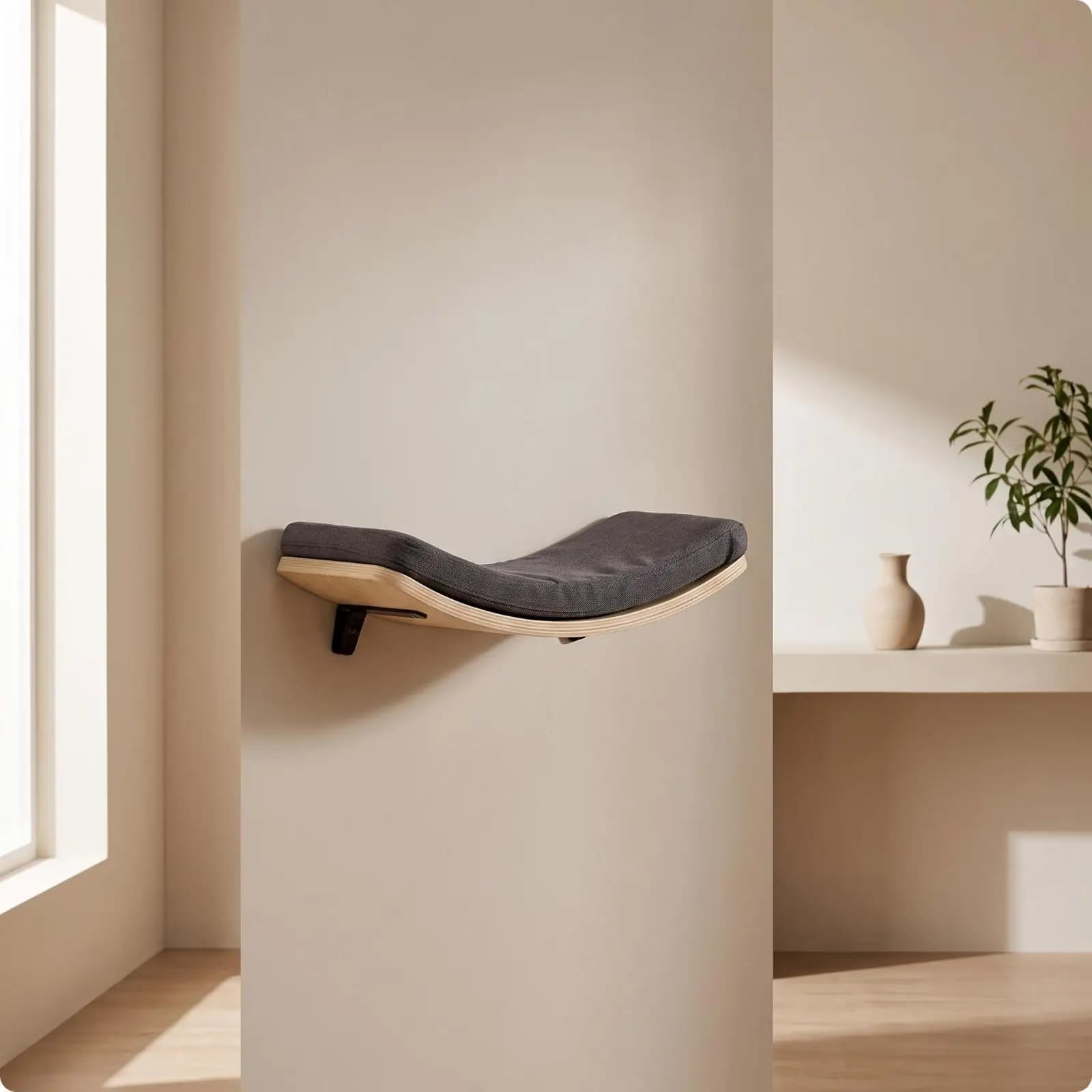 Wooden Cat Climbing Wall with Padded Lounger for House Cats Interior Space Saving Cat Furniture