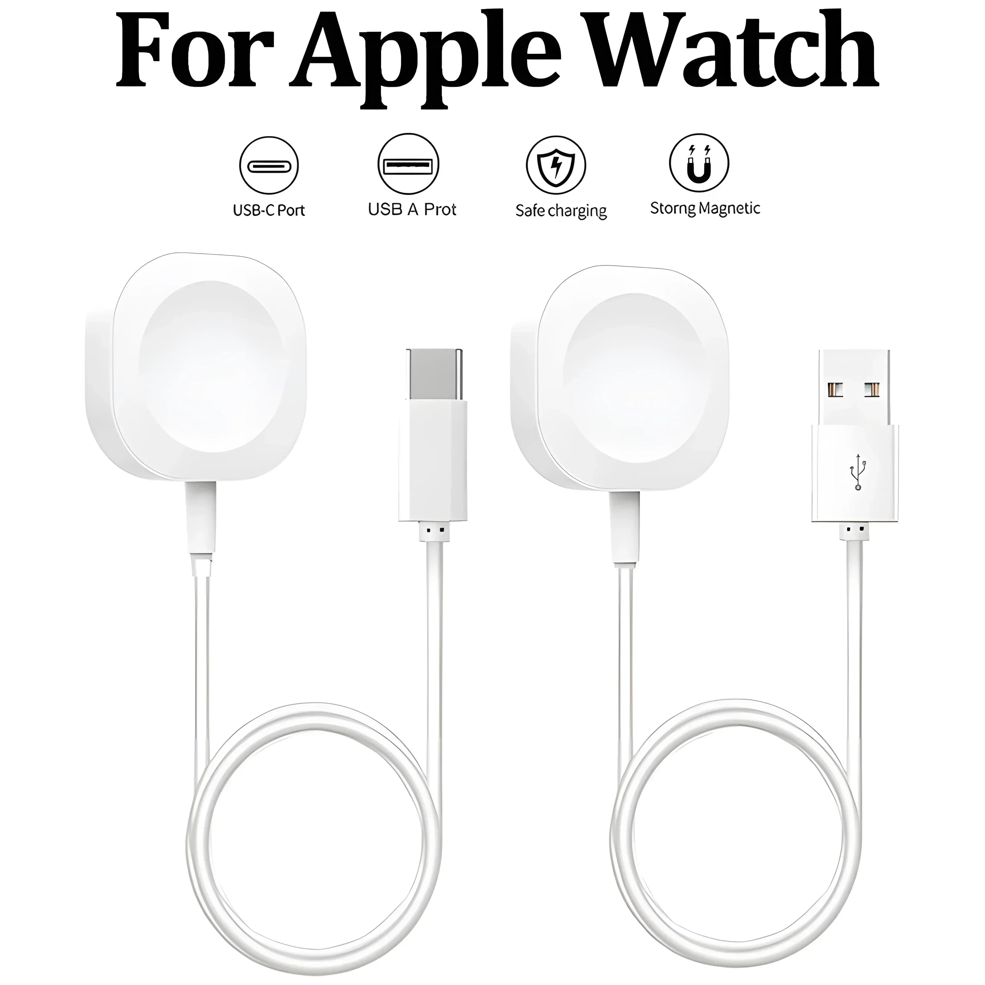 Caricabatterie iWatch compatibile con caricabatterie iWatch per iWatch serie 1~10 SE Ultra, cavo di ricarica magnetico wireless USB-C bianco
